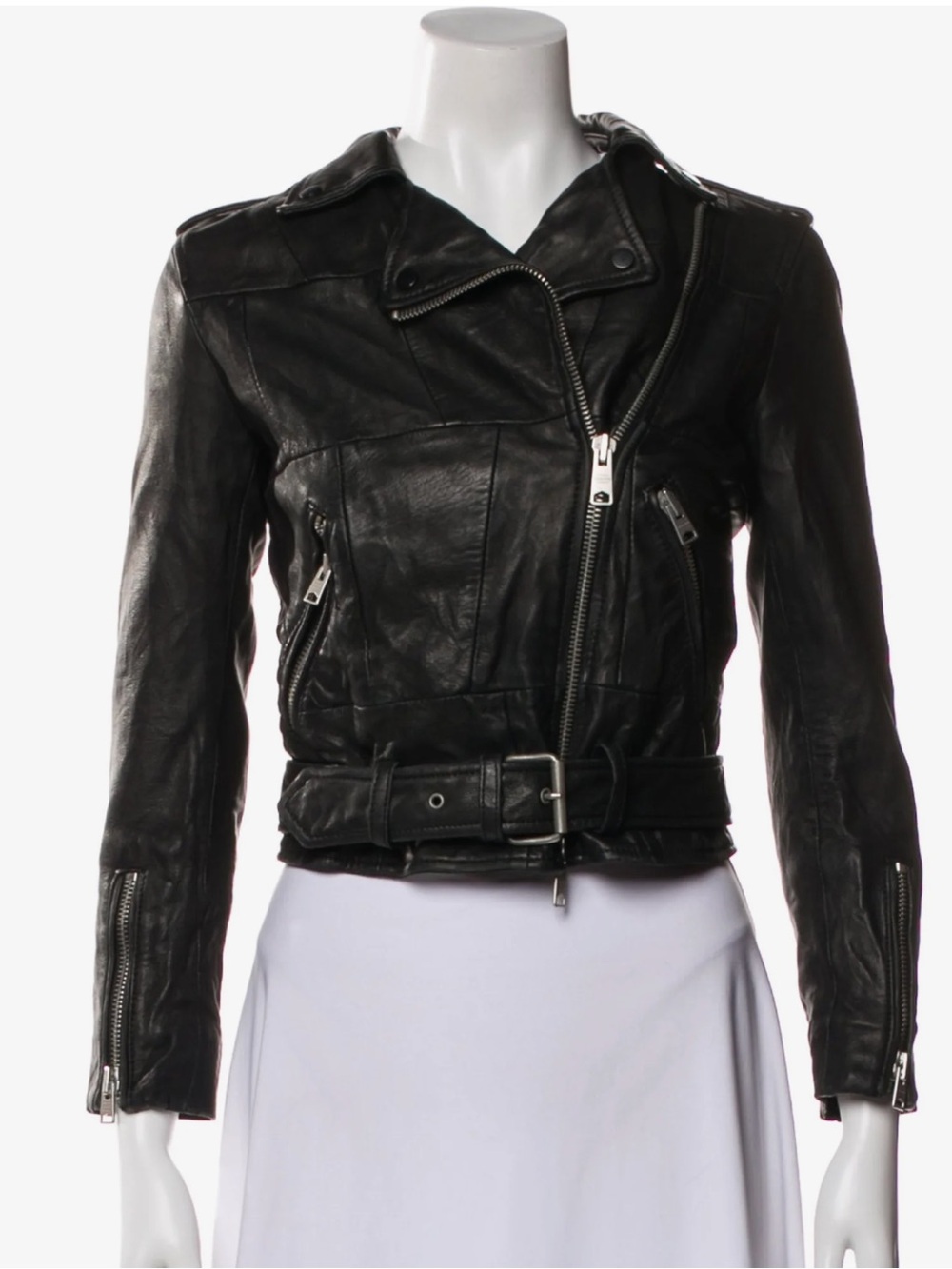 All Saints Black Leather Asymmetric Biker Jacket